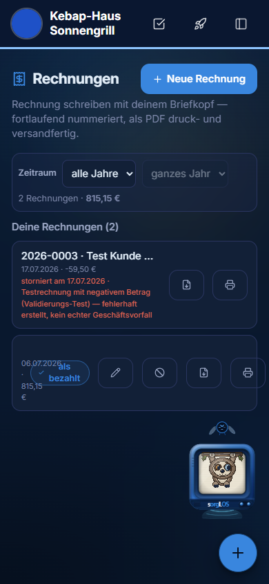 Rechnungen — sorgl.OS auf dem Handy, Farbwelt blaulila